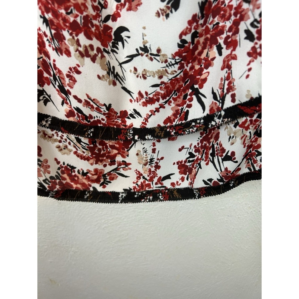 White House Black Market Floral Peasant Blouse Size L Red Black Tiered Boho Top - Picture 5 of 8